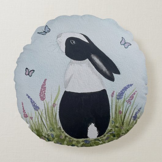 Aquarel Nederlands konijn konijn Rond Kussen (Voorkant)