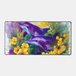 Aquarel Oceaan Dolfijnen Tropische Bloemen Bureaumat