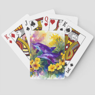 Aquarel Oceaan Dolfijnen Tropische Bloemen Pokerkaarten