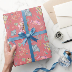 Aquarel Oceaan Leven Getextureerde Watermeloen Cadeaupapier