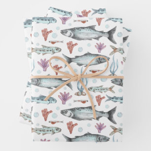 Aquarel Oceaan Vissen, Koraal en Zeewier  Inpakpapier Vel