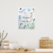 aquarel oceaanthema babyshower bord poster (Keuken)