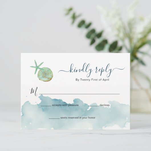 Aquarel Ocean Strand Bruiloft RSVP (Staand voorkant)