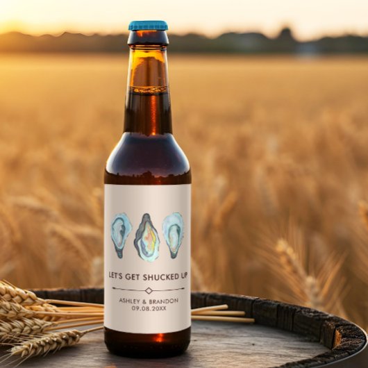 Aquarel Oester Kust Zee Bruiloft Bier Etiket
