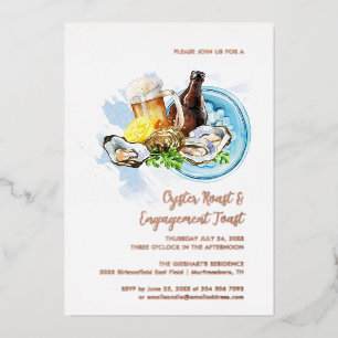 Aquarel Oesters en Bier Verloving Feestje Folie Uitnodiging