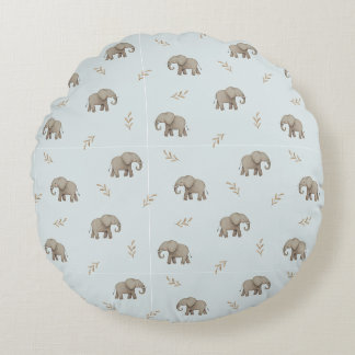 Aquarel Olifanten Stof Blauw Nursery Patroon Rond Kussen
