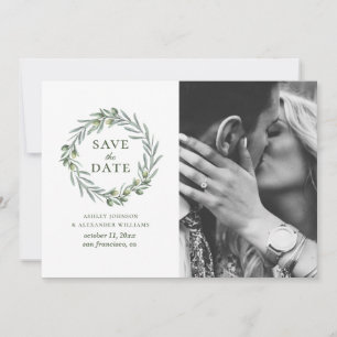 Aquarel olijfbladeren. Botanische krans. Italiaans Save The Date