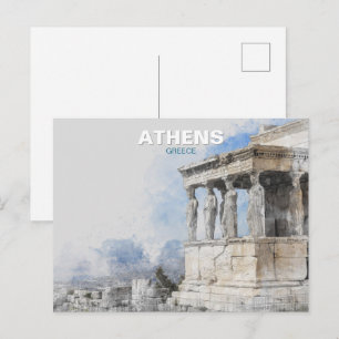 Aquarel Oude Ruïnes van Athene Griekenland Ansicht Briefkaart