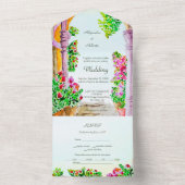 Aquarel Oude Stad & Bloemen Mexico Trouwdag All In One Uitnodiging (Binnen)