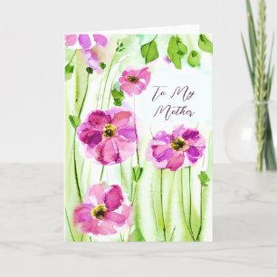 Aquarel paarse bloemen op maat Moederdag Feestdagen Kaart