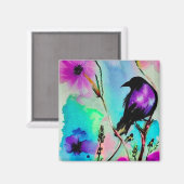Aquarel Paarse & Zwarte Vogel Magneet (Voorkant / Achterkant)