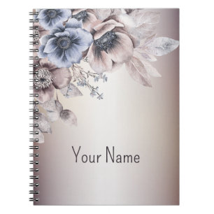 Aquarel Pastel Blauw Beige bloemen Elegant Notitieboek
