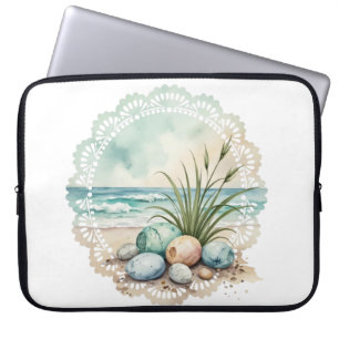 AQUAREL PASTEL GROEN & TAN STRANDSCÈNE LAPTOP SLEEVE