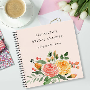 Aquarel Perzik Bloemen Bruidsfeest Gastboek Notitieboek
