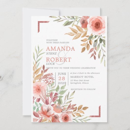 Aquarel Perzik Blozende Roze Bloemrijke Lente Brui Kaart (Voorkant)