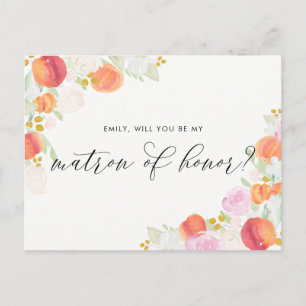 Aquarel Perziken & Bloemen Wees Mijn Getuige Uitnodiging Briefkaart