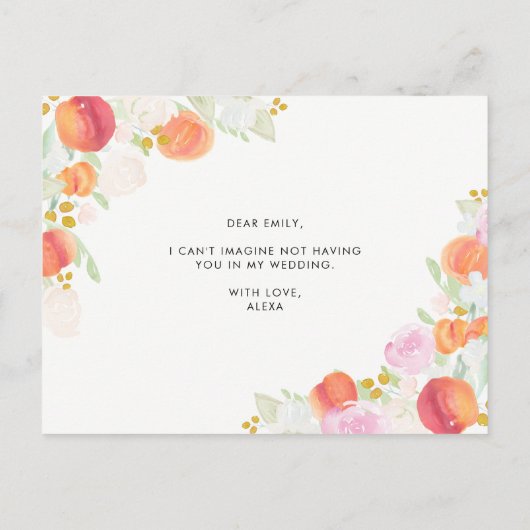 Aquarel Perziken & Bloemen Wees Mijn Getuige Uitnodiging Briefkaart (Achterkant)