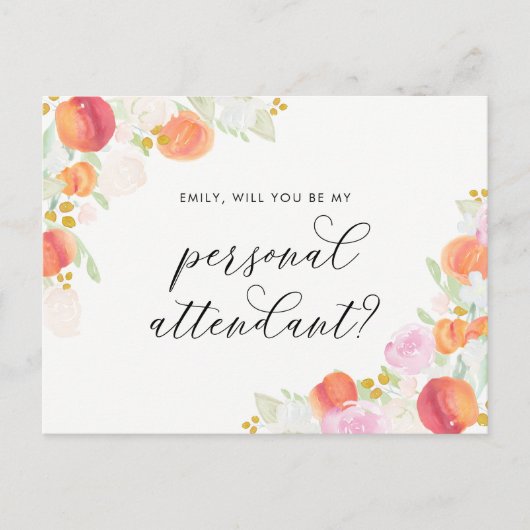 Aquarel Perziken Bloemige Wees Mijn Persoonlijke A Uitnodiging Briefkaart (Voorkant)