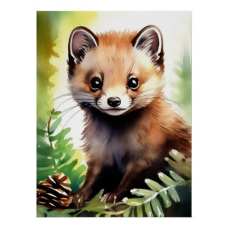 Aquarel Pine marten Poster Perfect Poster