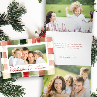 Aquarel Plaid Prettig Kerstmis Calligrafie Foto Drieluik Wenskaart