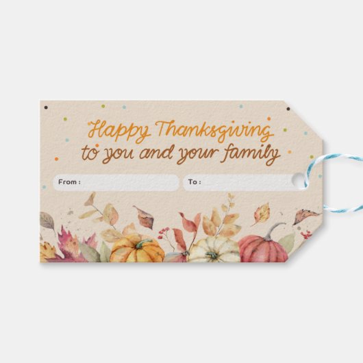 Aquarel Pompoen Bloemen Thanksgiving Cadeaulabel (Voorkant (Horizontaal))