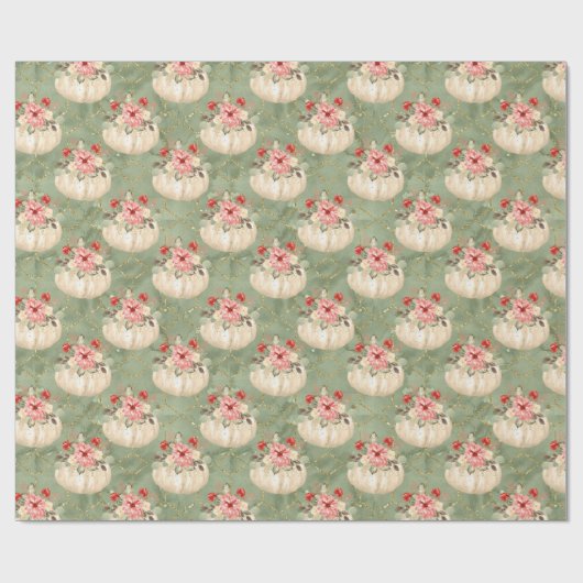 Aquarel Pompoen Groen Goud Glitter Cadeaupapier (Vlak)