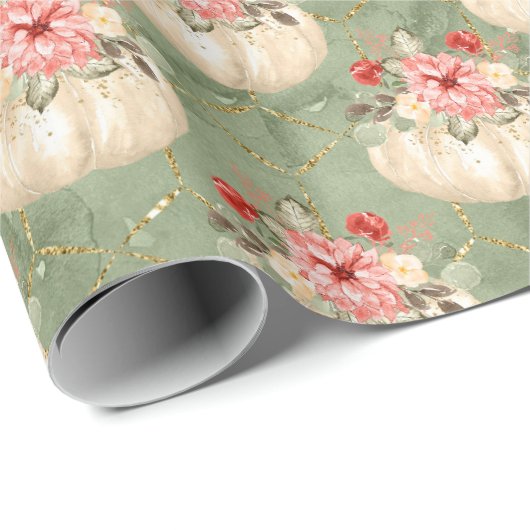 Aquarel Pompoen Groen Goud Glitter Cadeaupapier (Rol Hoek)