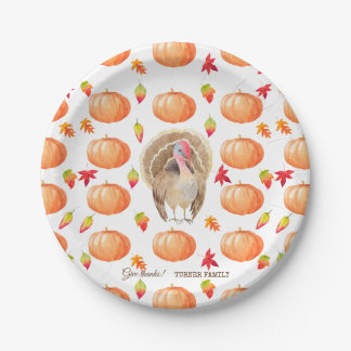 Aquarel Pompoen Turkije Patroon Thanksgiving Papieren Bordje