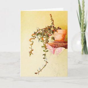 Aquarel Potplant en Vlinder Feestdagen Kaart