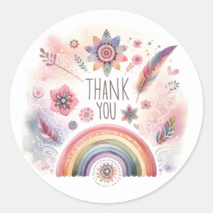 Aquarel Regenboog Pastel Boheemien Bedankt Ronde Sticker