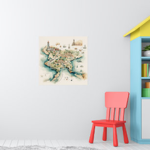 Aquarel Reiskaart Poster