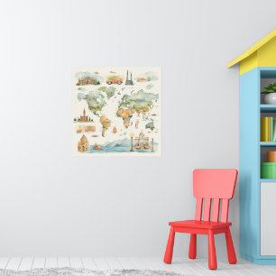 Aquarel Reiskaart Poster
