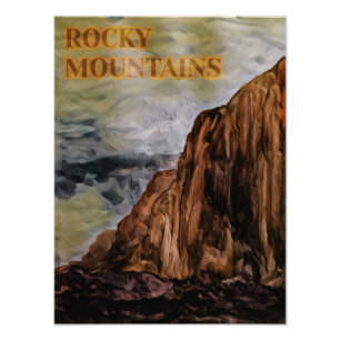 Aquarel Rocky Mountains Schilderij Foto Afdruk