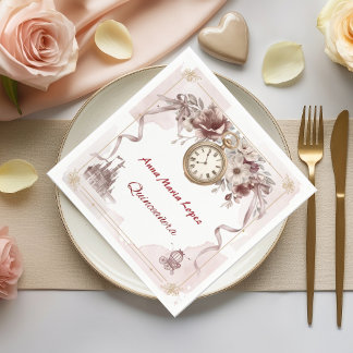 Aquarel rode bloem Assepoester thema quinceanera Servet