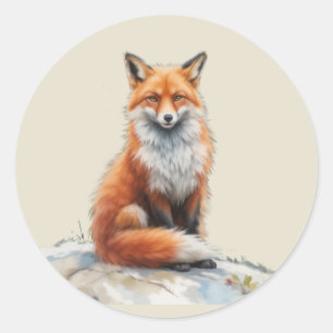 Aquarel Rode Vos Wilde Dieren Kunst Ronde Sticker