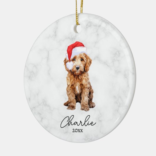 Aquarel Rood Goudkleurige Doodle Boerderij Kerstmi Keramisch Ornament (Links)