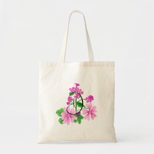 Aquarel roze bloem met je initiaal 1 kant tote bag (Voorkant)