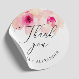 Aquarel roze bloemige trouw bedankt  ronde sticker