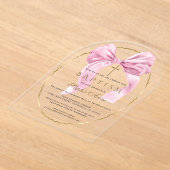 Aquarel Roze Bow Meisje Doop Transparant Acryl Uitnodigingen (Laagn)