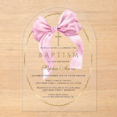 Aquarel Roze Bow Meisje Doop Transparant Acryl Uitnodigingen (Voorkant)