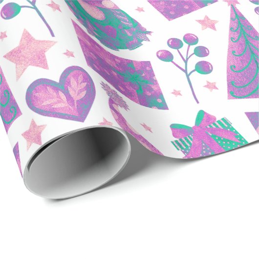 Aquarel Roze Feestelijke Gnomen Kerstpakket Cadeaupapier (Rol Hoek)