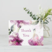 Aquarel Roze Lily Floral Dank u Bedankkaart (Staand voorkant)