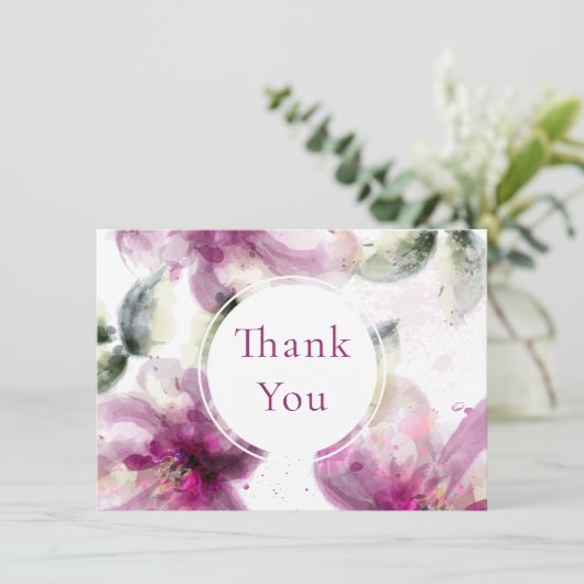 Aquarel Roze Lily Floral Dank u Bedankkaart (Staand voorkant)