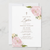 Aquarel Roze Pioen Doop Uitnodiging (Voorkant)