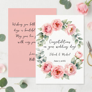 Aquarel Roze Rozenkrans Trouwkaart Felicitaties Kaart