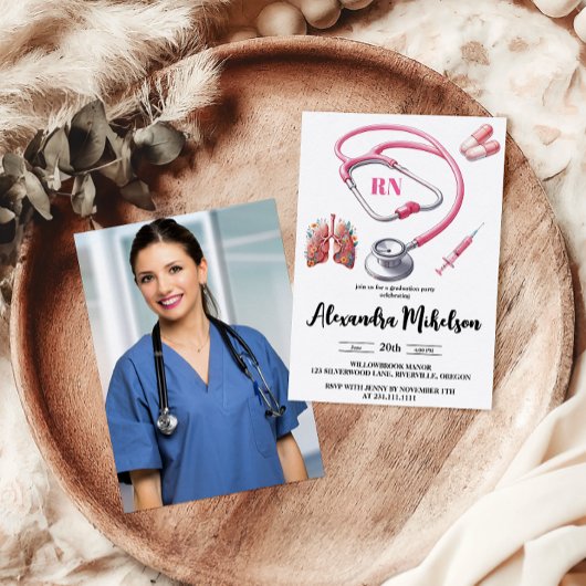 Aquarel Roze Verpleegkundige Afgestudeerd Kaart