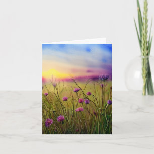 Aquarel roze wilde bloem zonsondergang aanpasbaar kaart