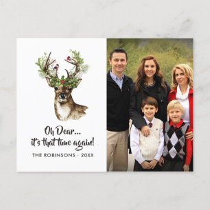 Aquarel Rustieke Rendier Kerst Familie Foto Feestdagenkaart