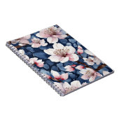 Aquarel Sakura Bloemendesign Marineblauw Elegante  Notitieboek (Rechterzijde)