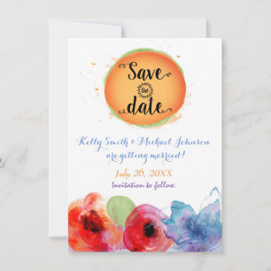 Aquarel Save The Date Bloemrijke Zomer Uitnodiging